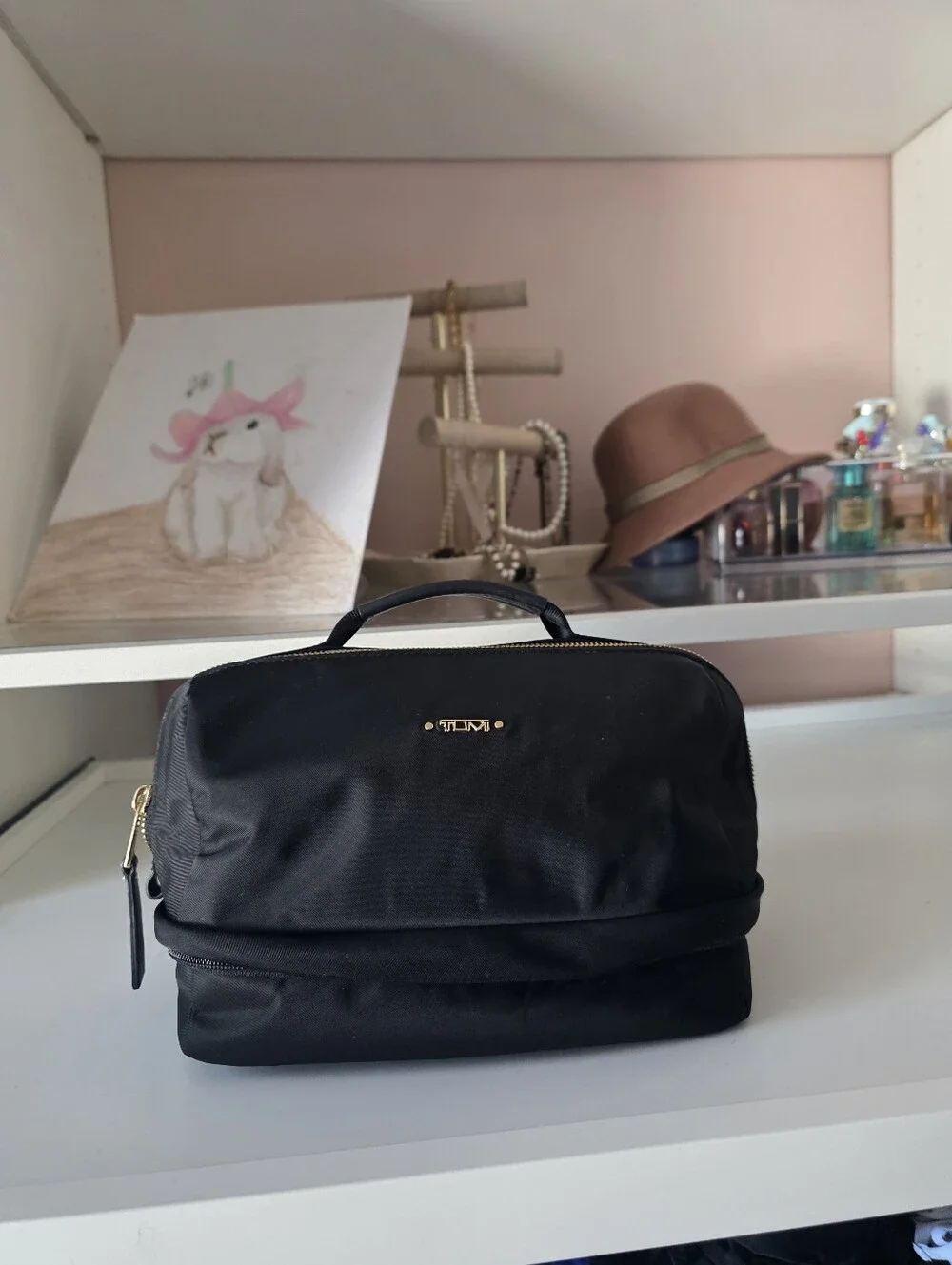 Tumi Voyageur Selma Cosmetic Case Toiletry Bag in black gold